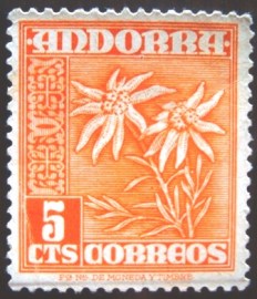 Selo postal comemorativo Andorra Espanhola 1953 Edelweis