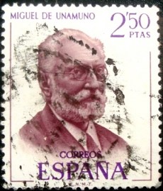 Selo postal da Espanha de 1970 Miguel de Unamuno y Jugo