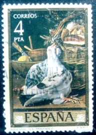 Selo postal da Espanha de 1976 Pigeons basket and bowl