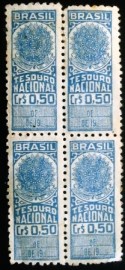 Quadra de selos fiscais Tesouro Nacional - 0,50 U azul