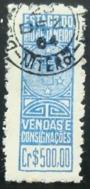 Selo fiscal emitido em 1964 Vendas e Consignações RJ U 500,00