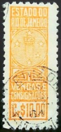 Selo fiscal emitido em 1964 Imposto sobre Vendas e Consignações RJ - 10,00 U