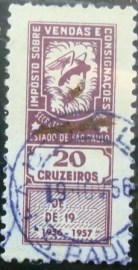 Selo fiscal emitido em 1956 IMPOSTO SOBRE VENDAS E CONSIGNAÇÕES - SP 20 U