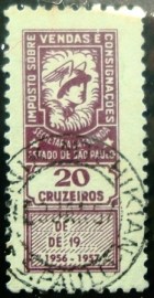 Selo fiscal emitido em 1957 IVENDAS E CONSIGNAÇÕES - SP 20 U