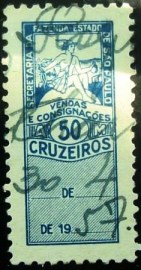 Selo fiscal emitido em 1957 Imposto sobre Vendas e Consignações - 50 U