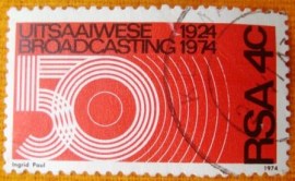 Selo postal comemorativo África do Sul 1974 Broadcasting