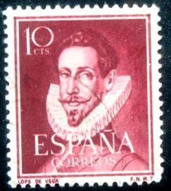 Selo postal da Espanha de 1951 Felix Lope de Vega