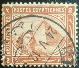 Selo postal do Egito de 1893 Sphinx in front of Cheops pyramid 2