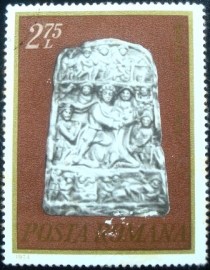 Selo postal da Romênia de 1974 Mithraic bas-relief