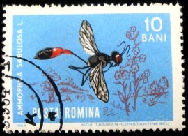 Selo postal da Romênia de 1964 Red-banded Sand Wasp