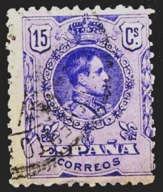 Selo postal da Espanha de 1909 King Alfonso XIII 15c