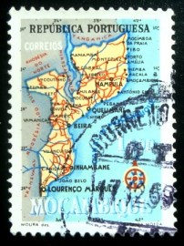 Selo postal de Moçambique de 1954 Map of Mocambique 1$