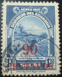 Selo postal do Equador de 1952 Riobamba Irrigation Canal Surcharged