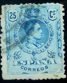 Selo postal da Espanha de 1910 King Alfonso XIII 25c