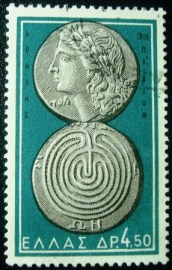 Selo postal da Grécia de 1959 Apollo e Labirinto