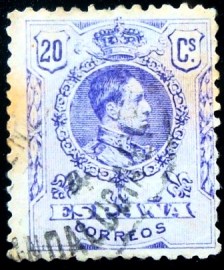 Selo postal da Espanha de 1921 King Alfonso XIII 20c