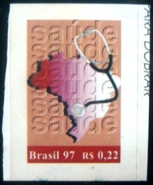 Selo postal do Brasil de 1997 Mapa e Estetoscópio