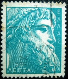 Selo postal da Grécia de 1959 Zeus de Istiaea