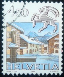 Selo postal da Suíça de 1984 Capricorn & Scuol