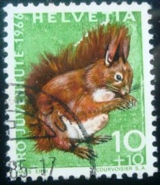 Selo postal da Suíça de 1966 Red Squirrel