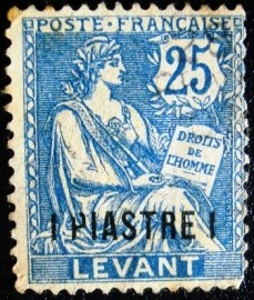 Selo postal de Levant (França) de 1902  Type Mouchon 1 Piastre