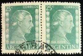 Par de selos postais da Argentina de 1952 Eva Peron 25