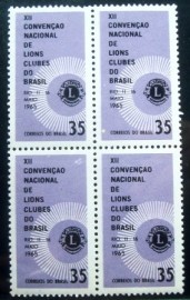 Quadra de selos postais do Brasil de 1965 Lions Clubes n