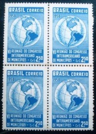 Quadra de selos postais do Brasil de 1958 Congresso Municípios N