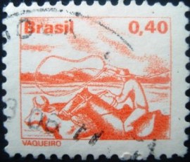 Selo postal do Brasil de 1977 Vaqueiro U