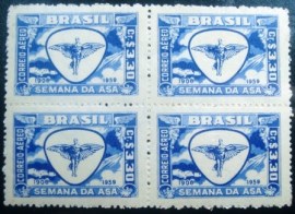 Quadra de selos aéreos de 1959 Brasil Semana da Asa