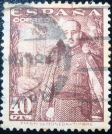 Selo postal da Espanha de 1948 General Franco (IV) with castle 40c
