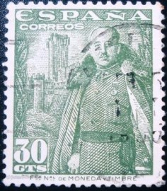 Selo postal da Espanha de 1954 General Franco (IV) with castle