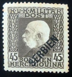 Selo postal da Áustria de 1916 Overprint SERBIEN 45