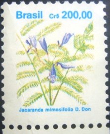 Selo postal regular emitido no Brasil em 1991 Jacaranda mimosifolia