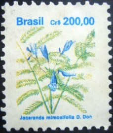 Selo postal regular emitido no Brasil em 1991Jacaranda mimosifolia