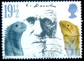 Selo postal do Reino Unido de 1982 Charles Darwin and Marine Iguana