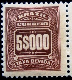 Selo postal do Brasil de 1906 Cifra ABN 5$ - X 39 M