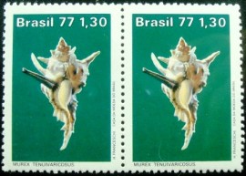 Par de selos postais do Brasil de 1977 Murex Tenuivaricosus