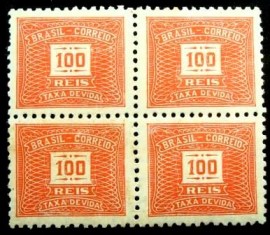 Quadra de selos postais do Brasil de 1942 Taxa Devida 100