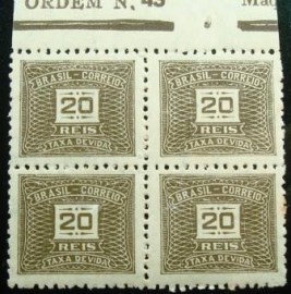 Quadra de selos postais do Brasil de 1942 Taxa Devida 20