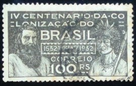 Selo postal do Brasil de 1932 4º Centenário da Colonização 100rs