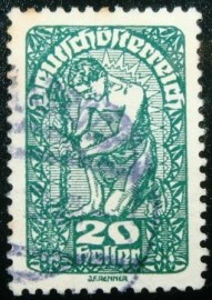 Selo postal da Áustria de 1919 Allegory 20 blue green
