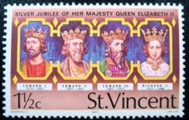 Selo postal de São Vicente de 1977 Kings of England 1½ c