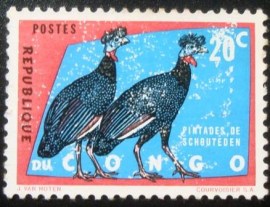 Selo postal do Congo (Zaire) de 1963 Crested Guineafowl