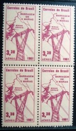 Quadra de selos postais do Brasil de 1961 Barragem Três Marias