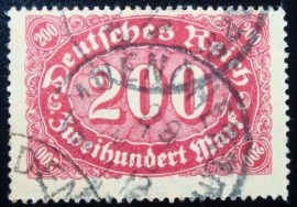 Selos postal da Alemanha de 1922 Mark Numeral 200 U