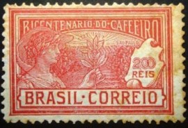 Selo postal do Brasil de 1928 Plantio de Café 200