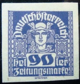 Selo postal da Áustria de 1921 Mercury 90 n