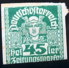 Selo postal da Áustria de 1921 Mercury 45 n