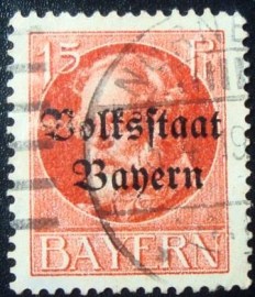 Selo postal da Alemanha Bavária de 1919 Volksstaat on Ludwig III 15